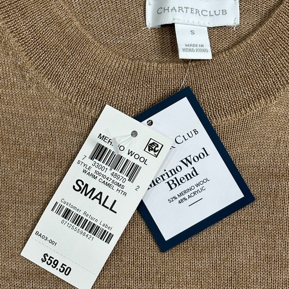 Womens Charter Club Small 4 - 6 Sweater Crewneck Tan Long Sleeve Merino Wool NWT - Picture 5 of 8
